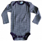 Preview: Body Merinowolle/Seide, geringelt 1/1Arm Größe 50-104 pflaume oder braun