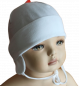 Preview: Baby Jungen Taufmütze  feine  Nadelstreifen  weiß  Bindemütze