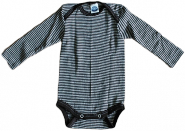 Body Merinowolle/Seide, geringelt 1/1Arm Größe 50-104 pflaume oder braun