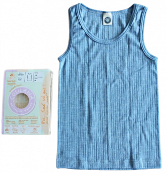 Kinder Hemd Seide/Wolle-Baumwolle ohne Arm blaumeliert Größe 92-128