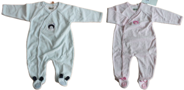 Strampler teddybear bleu oder rosé Velour Baumwolle Größe 62, 68