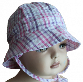 Sommerhut kariert lilarosa cotton Größe 45/47