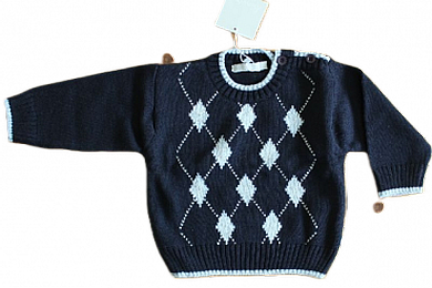 Pullover Feinstrick Marine mit Rautenmuster