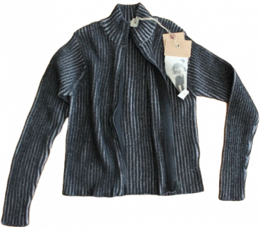 Rippstrickjacke Cardigan grau/schwarz  Größe 128/140