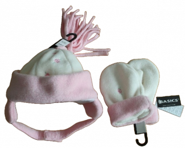 Fleecemütze Handschuh Set Rose, mit Ohrenklappen, gedoppelt