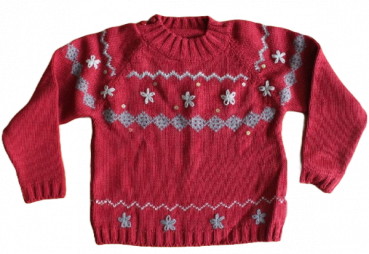 Pullover mit Stickbordüre rot