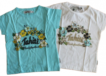 T-Shirt Tahiti Weiß/Himmelblau cottton Größe 128-152