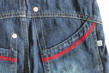Jeans Latzhose blau mit roter Steppung  Größe 68-92  100% cotton