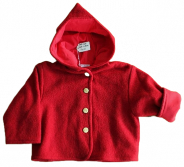 Kaputzenjacke Wollwalk, gefüttert, Handarbeit,  Größe 86  rot