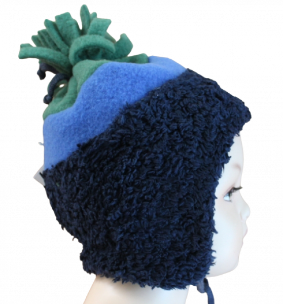 Jungen Wintermütze mit Kontrast - Streifen, Fleece, gefüttert in Farbe dark ink GOTS/organic,  k.b.A, k.b.T
