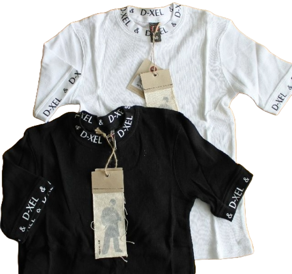 Rippshirt D-XEL 100% cotton weiß/schwarz Größe 128-164