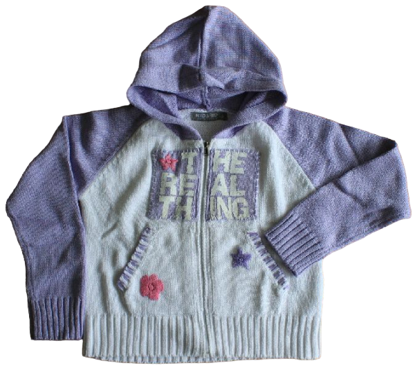 Cardigan Kaputzenjacke Strick Lilaweiß Größe 110-128