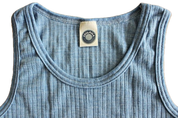 Kinder Hemd Seide/Wolle-Baumwolle ohne Arm blaumeliert Größe 92-128