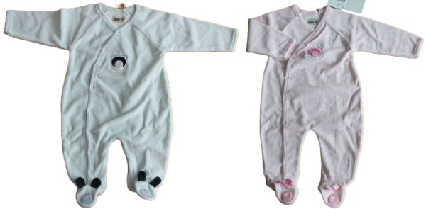 Strampler teddybear bleu oder rosé Velour Baumwolle Größe 62, 68