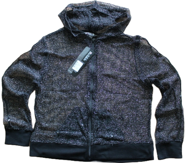 fishnet Kapuzenjacke  schwarz/silber mit Lurex Gr. 140-164