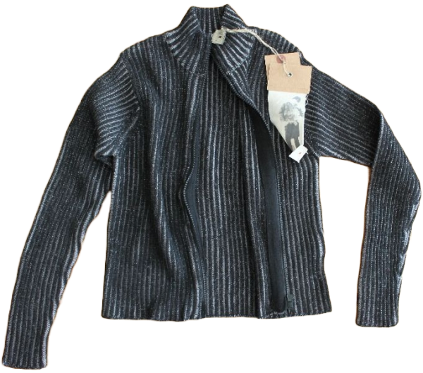 Rippstrickjacke Cardigan grau/schwarz  Größe 128/140
