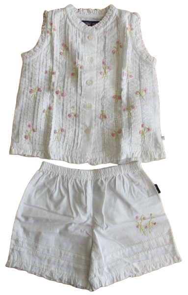 Shirt und Shorts Set weiß Biesen/Stick cotton Größe 92