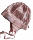 Baby Haube Mütze sehr fein Strick Taufe rosa weiß Größe 37-43